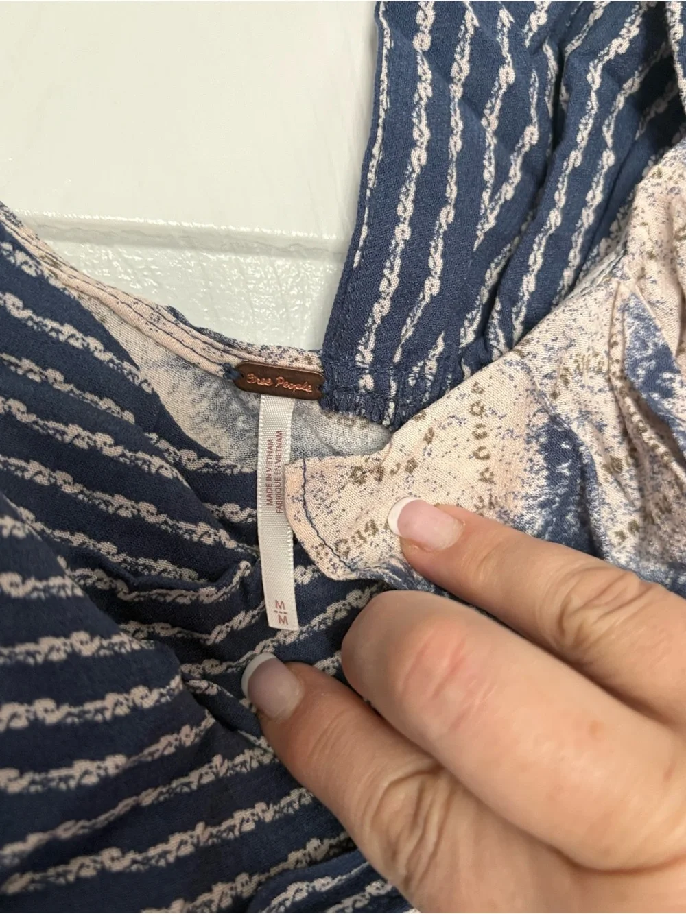Free People Blue and Cream Patterned Spaghetti Strap Camisole